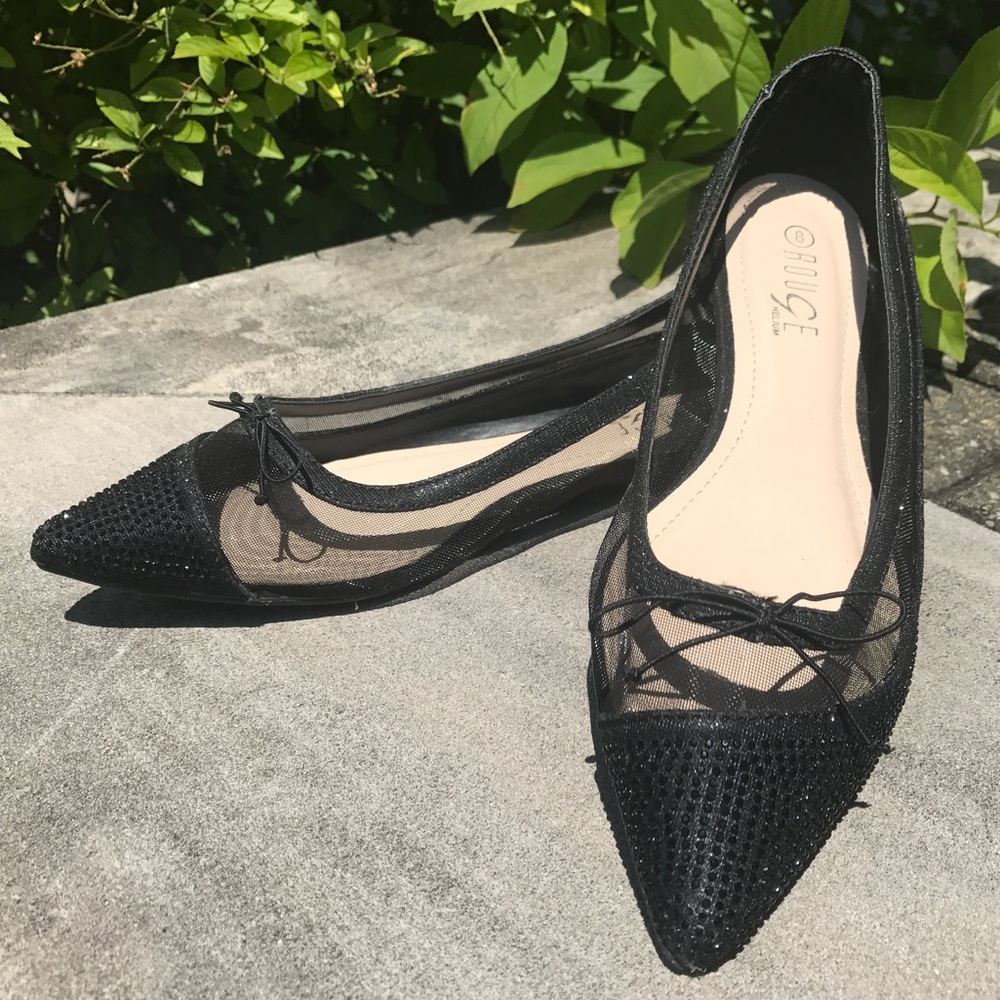 NWOT Rouge black shiny sheer ballet flats sz 8
